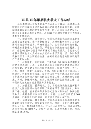 2024年县汛期抗灾救灾工作总结
