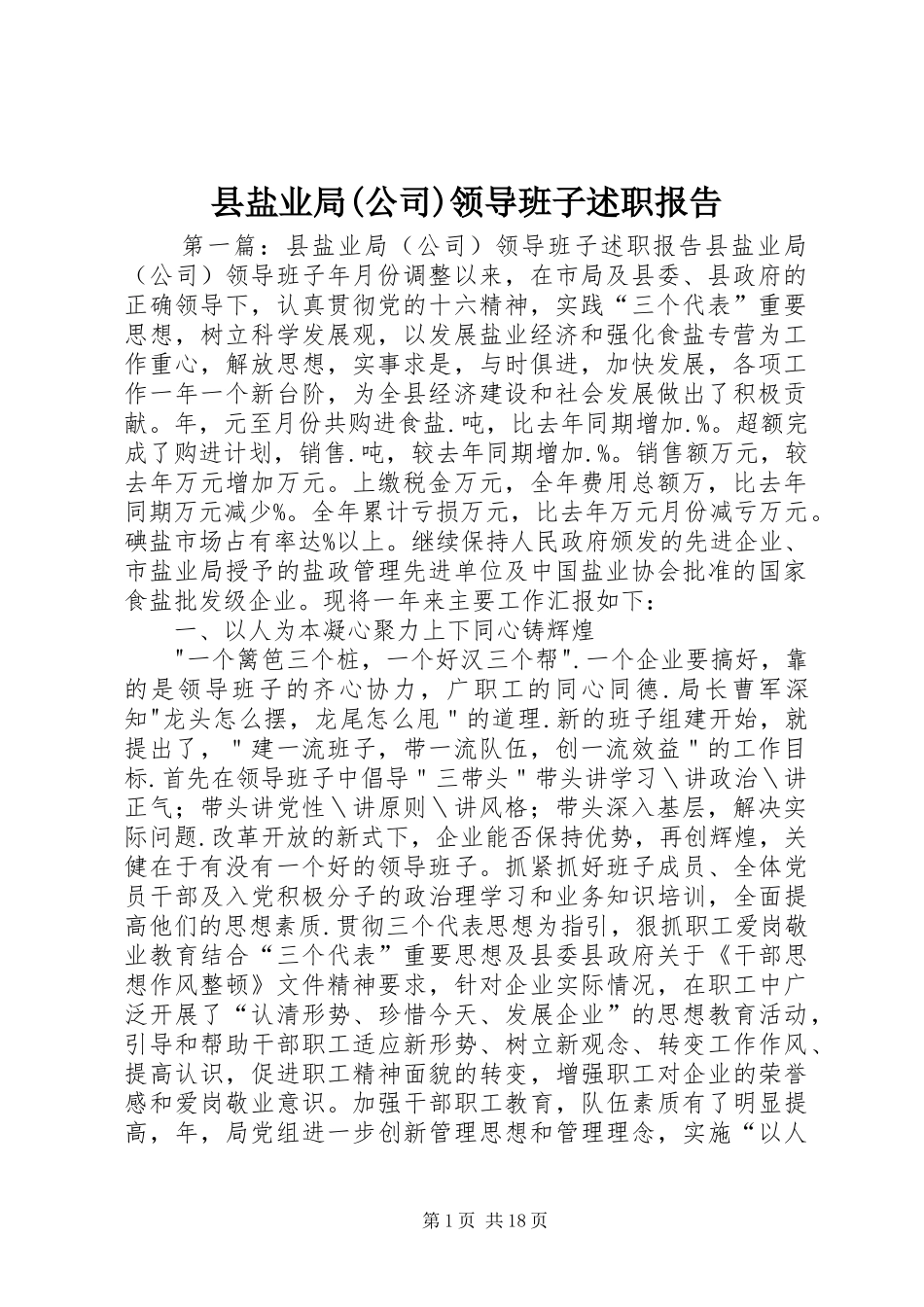 2024年县盐业局公司领导班子述职报告_第1页