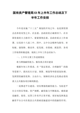 国有资产管理局XX年上半年工作总结及下半年工作安排