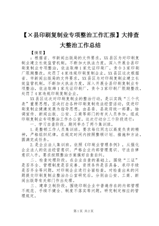2024年县印刷复制业专项整治工作汇报大排查大整治工作总结