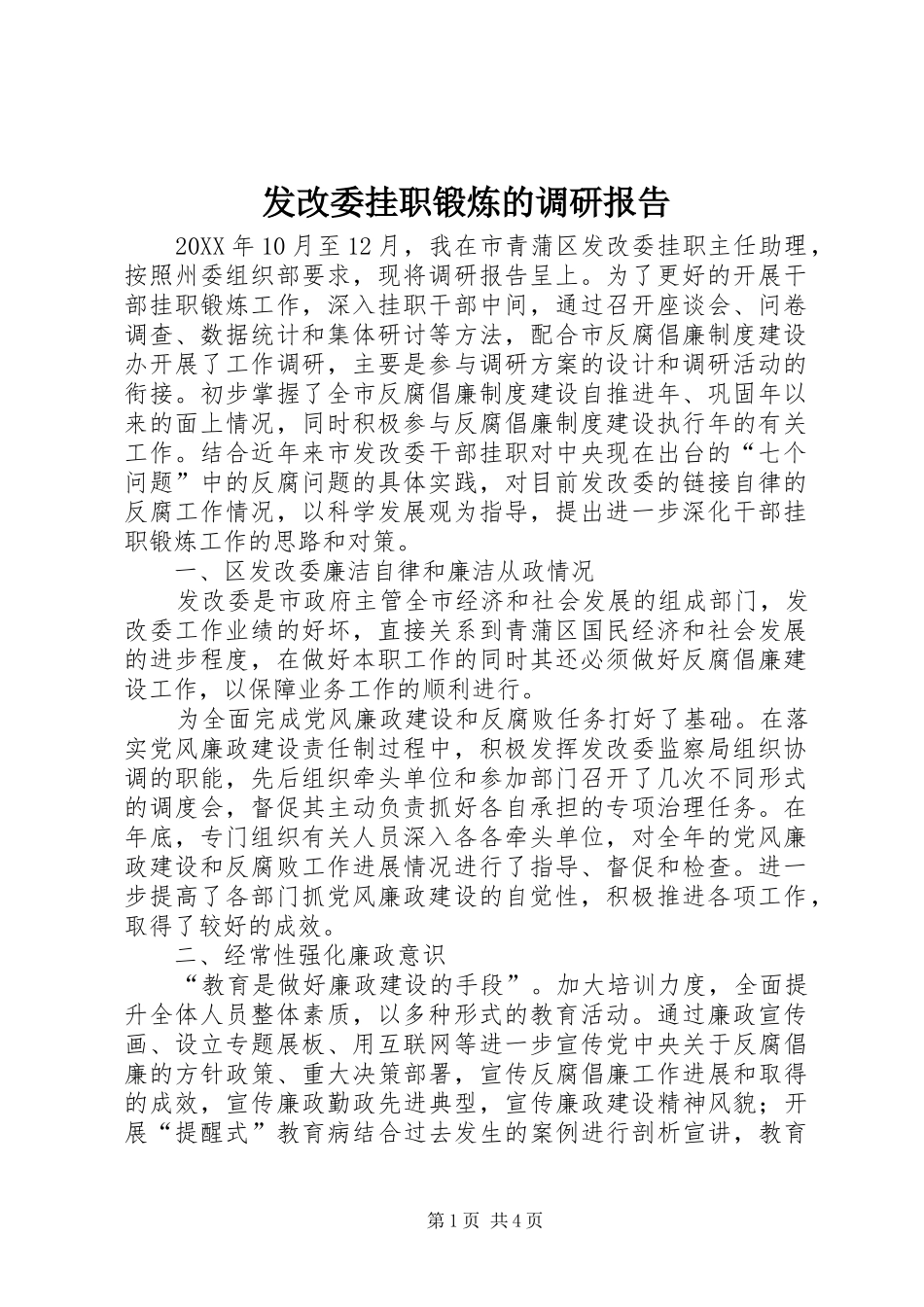 2024年发改委挂职锻炼的调研报告_第1页