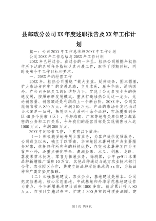 2024年县邮政分公司年度述职报告及工作计划