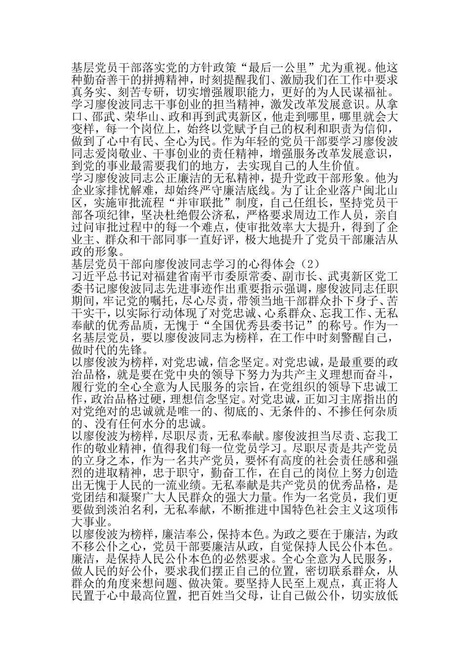 基层党员干部向廖俊波同志学习的心得体会4篇-精选范文_第2页
