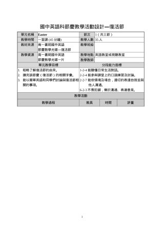 国中英语科节庆教学活动设计—复活节