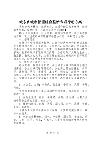 2024年城东乡城市管理综合整治专项行动方案