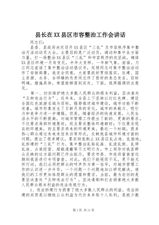 2024年县长在县区市容整治工作会致辞