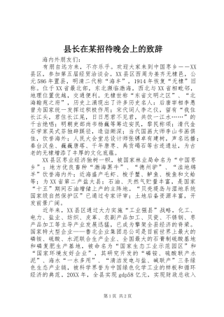 2024年县长在招待晚会上的致辞