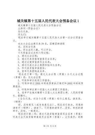 2024年城关镇第十五届人民代表大会预备会议