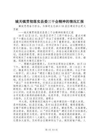 2024年城关镇贯彻落实县委三干会精神的情况汇报