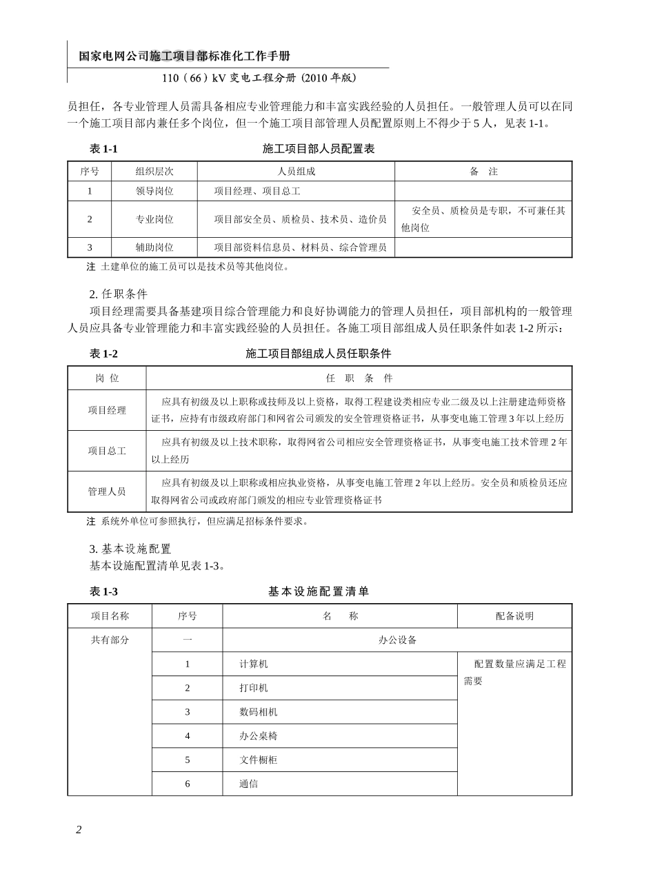 国家电网公司施工项目部标准化工作手册--110(66)千伏变电工程分册(一)_第2页