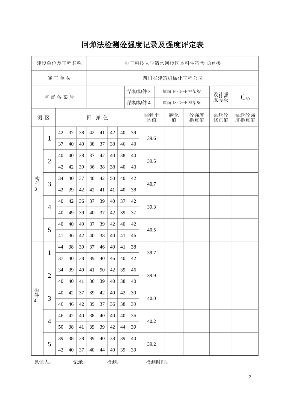 回弹法检测砼强度记录及强度评定C30_第2页