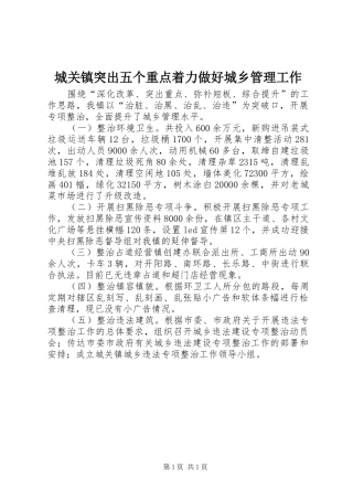 2024年城关镇突出五个重点着力做好城乡管理工作