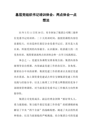 基层党组织书记培训体会：两点体会一点想法