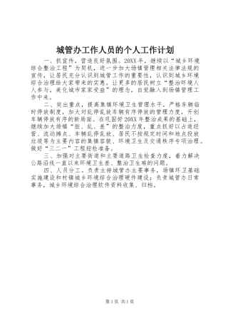 2024年城管办工作人员的个人工作计划