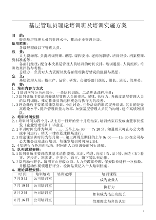 基层管理人员培训实施方案