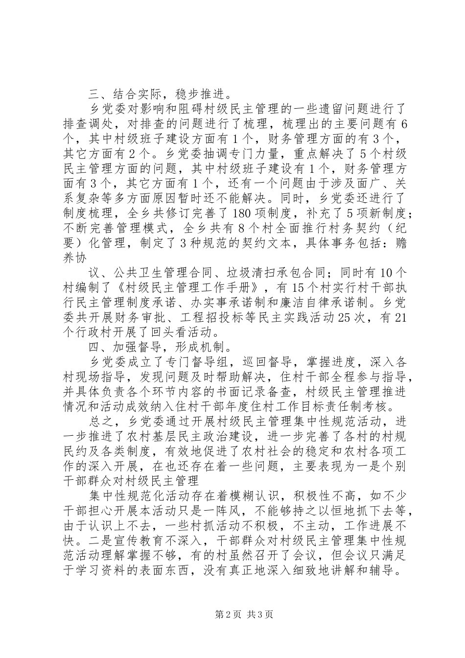 2024年乡村级民主管理集中性规范化活动工作总结精_第2页