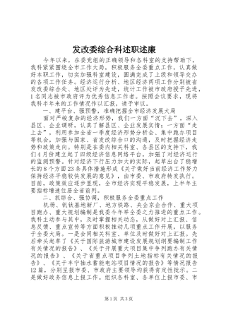 2024年发改委综合科述职述廉