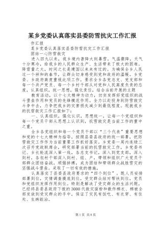 2024年乡党委认真落实县委防雪抗灾工作汇报
