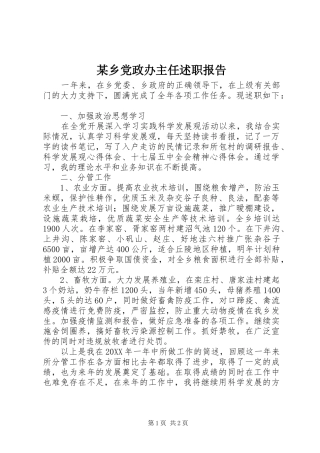 2024年乡党政办主任述职报告