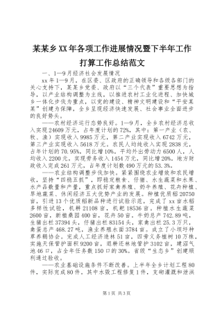 2024年乡各项工作进展情况暨下半年工作打算工作总结范文