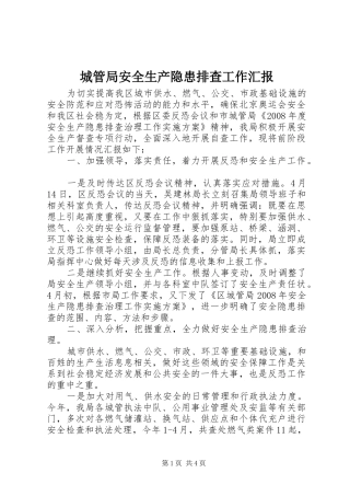 2024年城管局安全生产隐患排查工作汇报