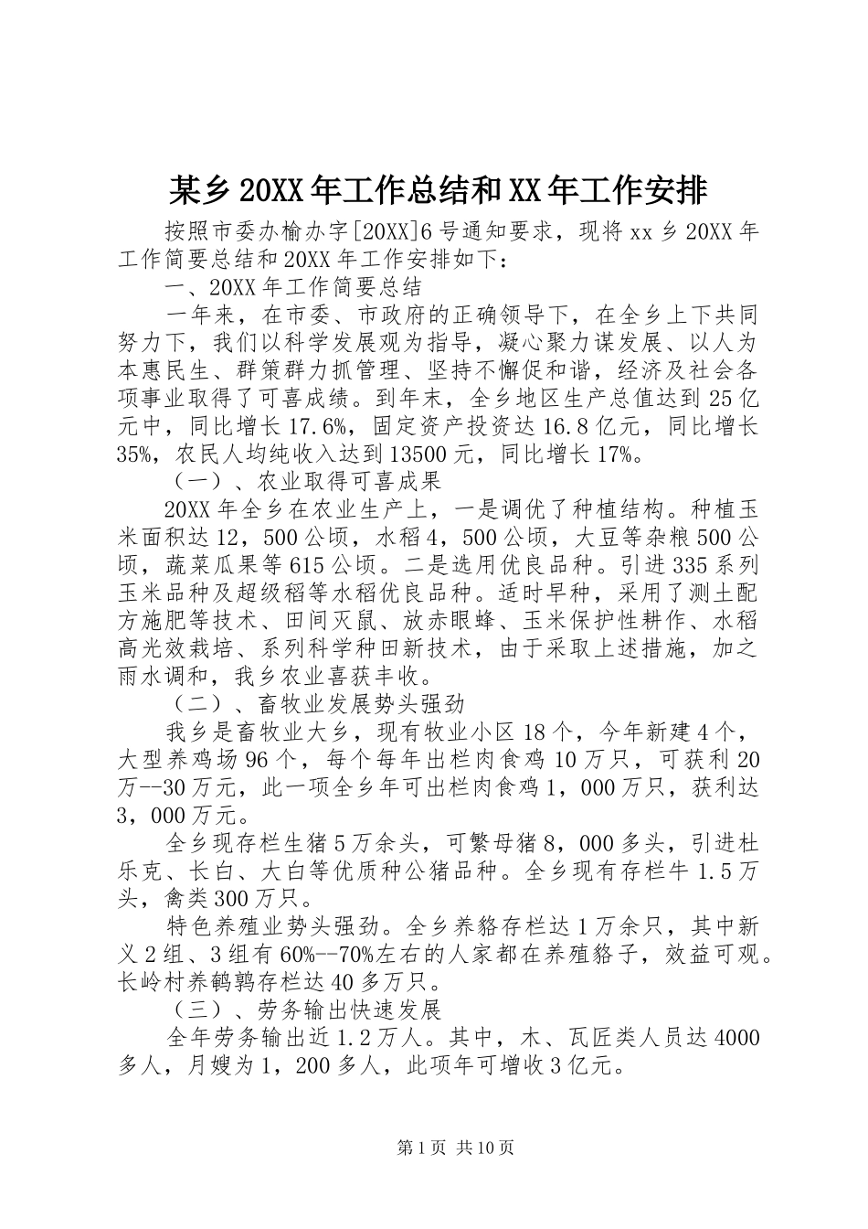 2024年乡工作总结和工作安排_第1页