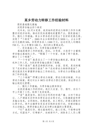 2024年乡劳动力转移工作经验材料