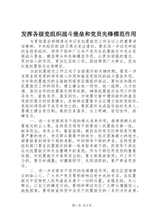 2024年发挥各级党组织战斗堡垒和党员先锋模范作用
