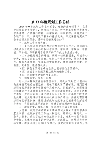 2024年乡年度规划工作总结