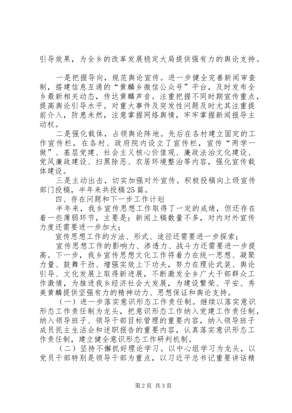 2024年乡上半年意识形态工作汇报_第2页