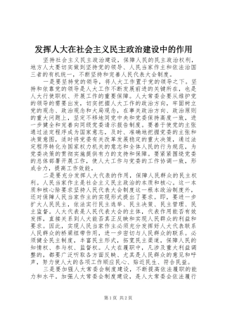 2024年发挥人大在社会主义民主政治建设中的作用