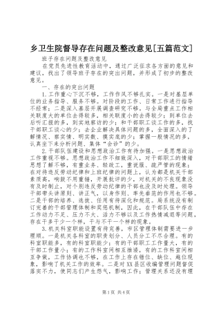 2024年乡卫生院督导存在问题及整改意见五篇范文
