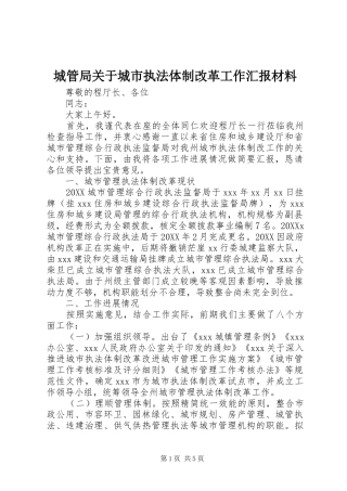2024年城管局关于城市执法体制改革工作汇报材料