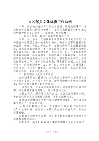 2024年乡文化体育工作总结