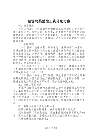 2024年城管局奖励性工资分配方案