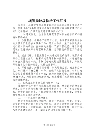 2024年城管局垃圾执法工作汇报