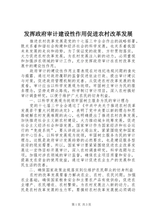 2024年发挥政府审计建设性作用促进农村改革发展