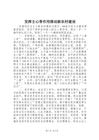 2024年发挥主心骨作用推动新农村建设