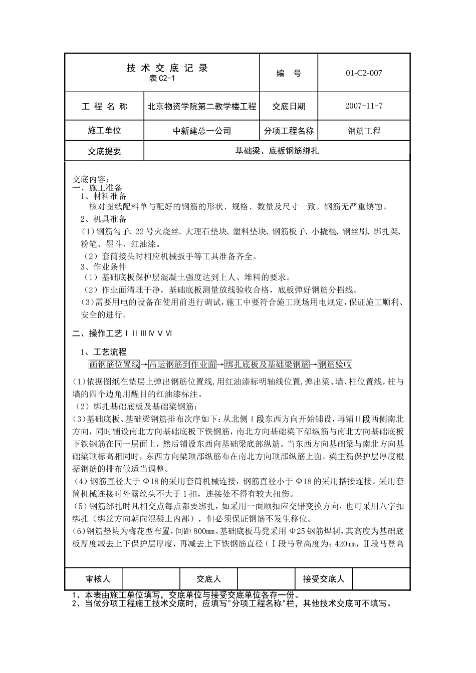 基础底板、梁钢筋绑扎技术交底_第1页