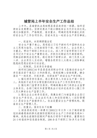 2024年城管局上半年安全生产工作总结