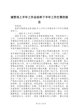 2024年城管局上半年工作总结和下半年工作打算的报告