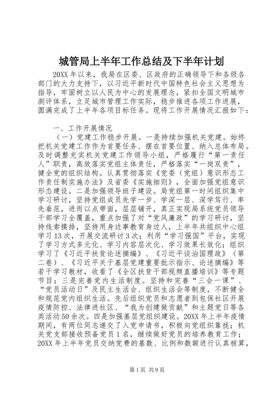 2024年城管局上半年工作总结及下半年计划_第1页