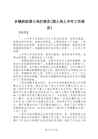 2024年乡镇府给国土局打报告国土局上半年工作报告