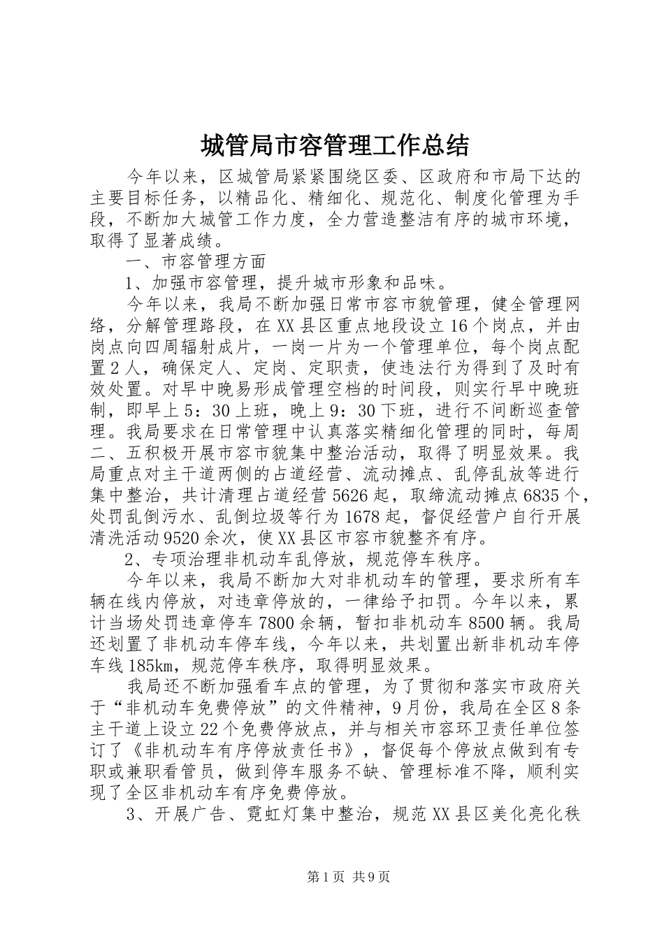 2024年城管局市容管理工作总结_第1页