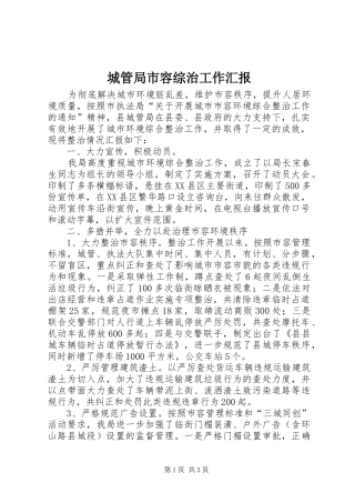 2024年城管局市容综治工作汇报