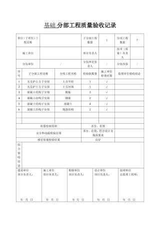 基础--分部工程质量验收记录
