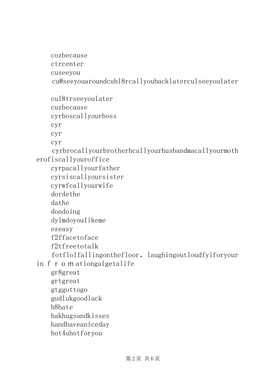 2024年发英文短信简写_第2页
