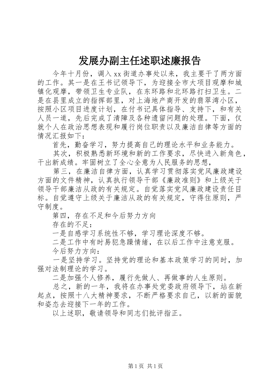 2024年发展办副主任述职述廉报告_第1页