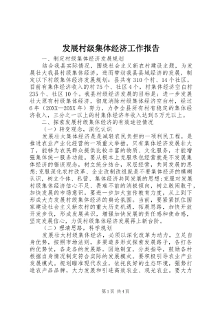 2024年发展村级集体经济工作报告