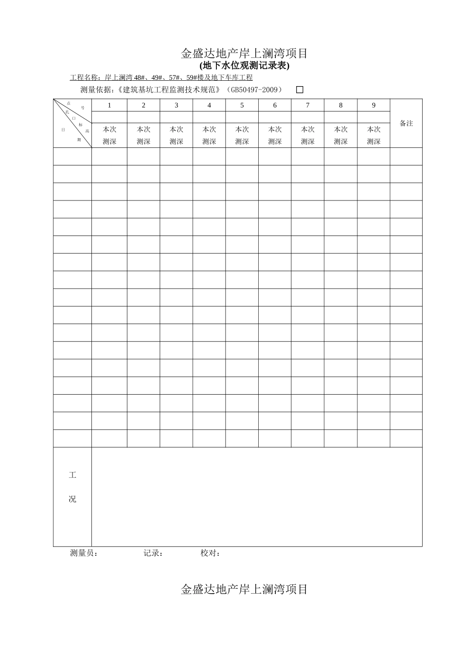 基坑监测记录表_第1页